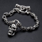 Flame Skull Sterling Silver Biker Bracelet