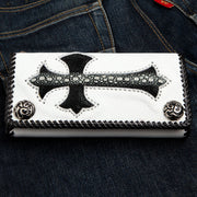 Stingray Cross Carved White Leather Biker Wallet