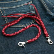 Red Burgundy Braided Genuine Leather Wallet Chain